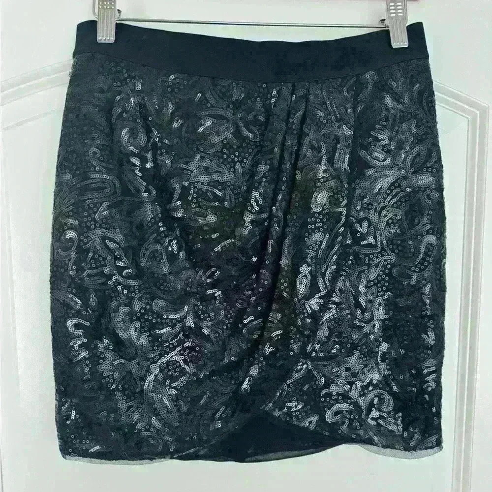 BCBG Black sequin  embellished mini skirt XS